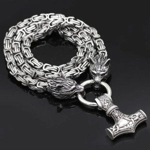 New Stainless Steel Nordic Viking Wolf Head Necklace